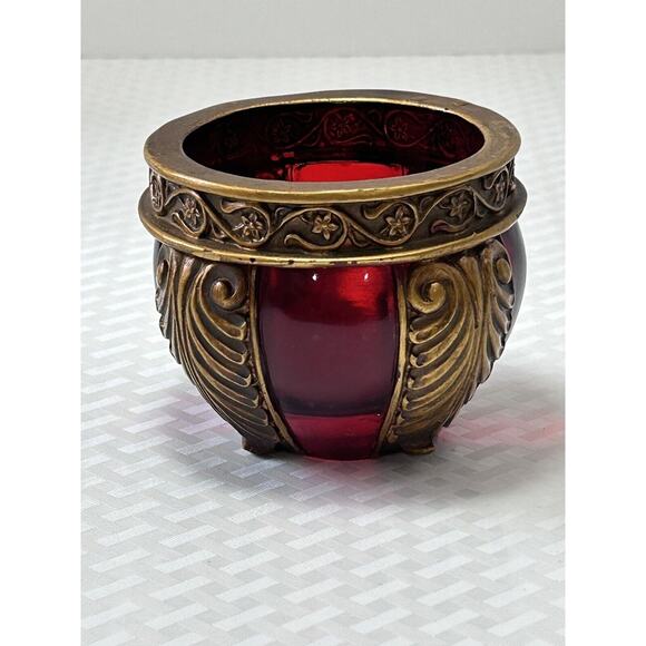 Red & Gold Lucite 2.75” Decorative Vase Bowl - Picture 1 of 11